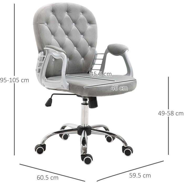 Grey Diamond Tufted Velour Swivel Office Chair