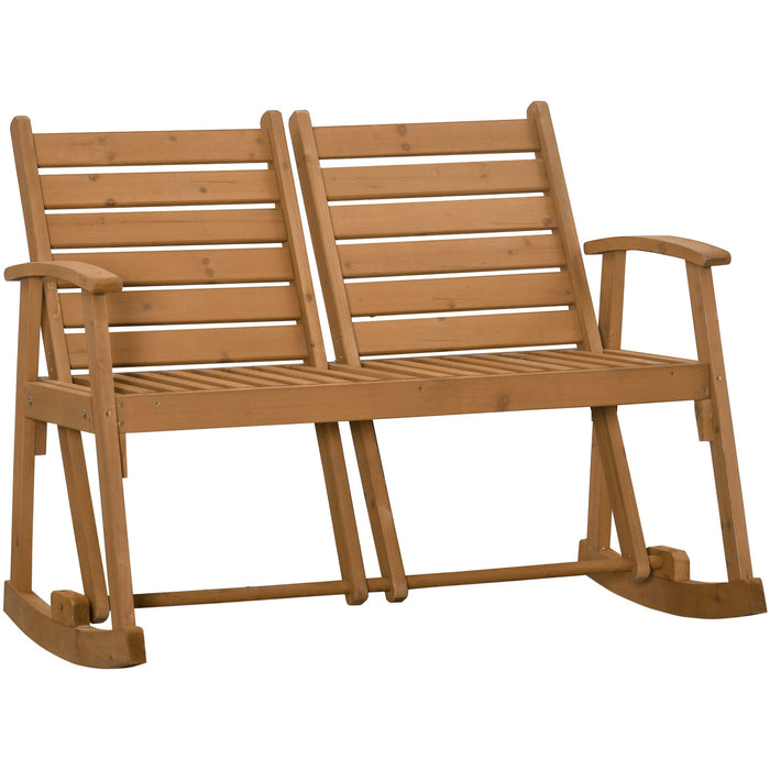Wooden Rocking Bench Outdoor, Adjustable Backrest