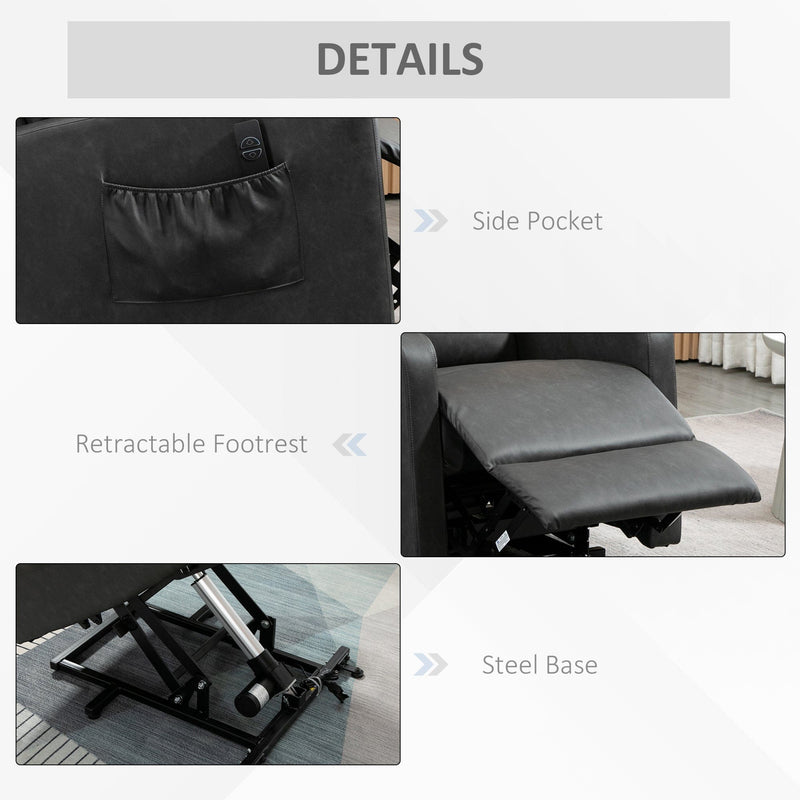 Rising Recliner Chair for Elderly, Charcoal Grey Leather