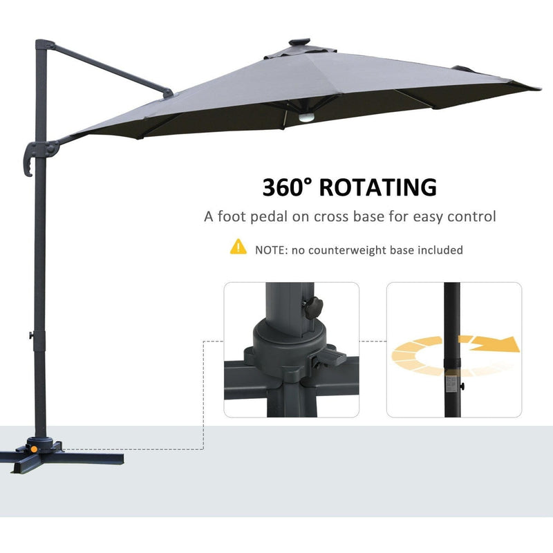 Image of a grey cantilever parasol with solar lights
