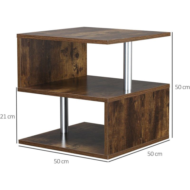 S Shape Coffee Table with 2-Tier Shelves, Home Office, Black