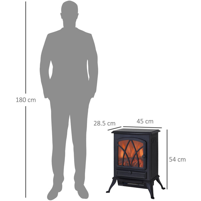 1850W Electric Free Standing Fireplace, Fan, Black