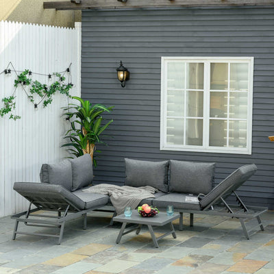 3Pc Garden Furniture Set with Convertible Sofa Lounge Table Outsunny