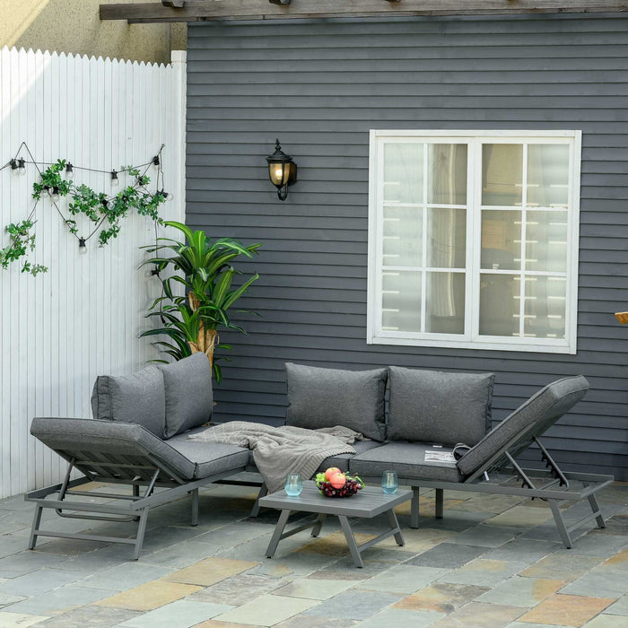 3Pc Garden Furniture Set with Convertible Sofa Lounge Table