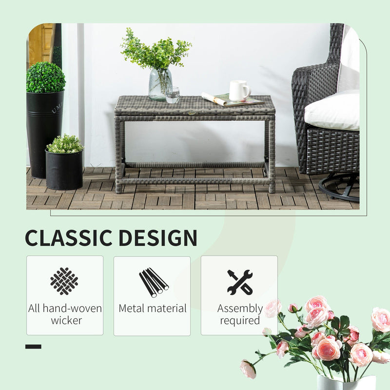 Outsunny Outdoor Coffee Table, Garden PE Rattan Side Table with Plastic Board Under the Full Woven Table Top and X-Shape Support for Patio Mixed Grey Outsunny