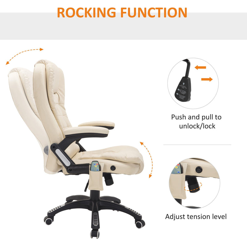 Beige High-Back Massage Executive Chair with Tilt