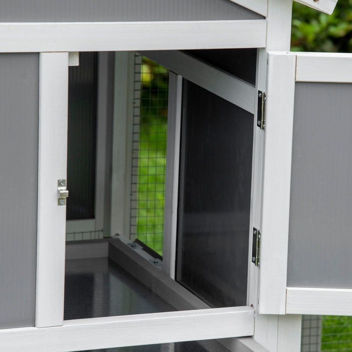 Two Storey Wooden Rabbit Hutch, Grey