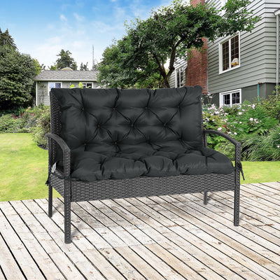 Black 2 Seater Garden Bench Cushion with Ties - 98x100 cm Outsunny