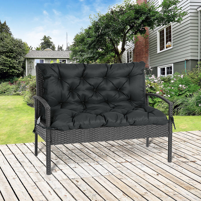 Black 2 Seater Garden Bench Cushion with Ties - 98x100 cm