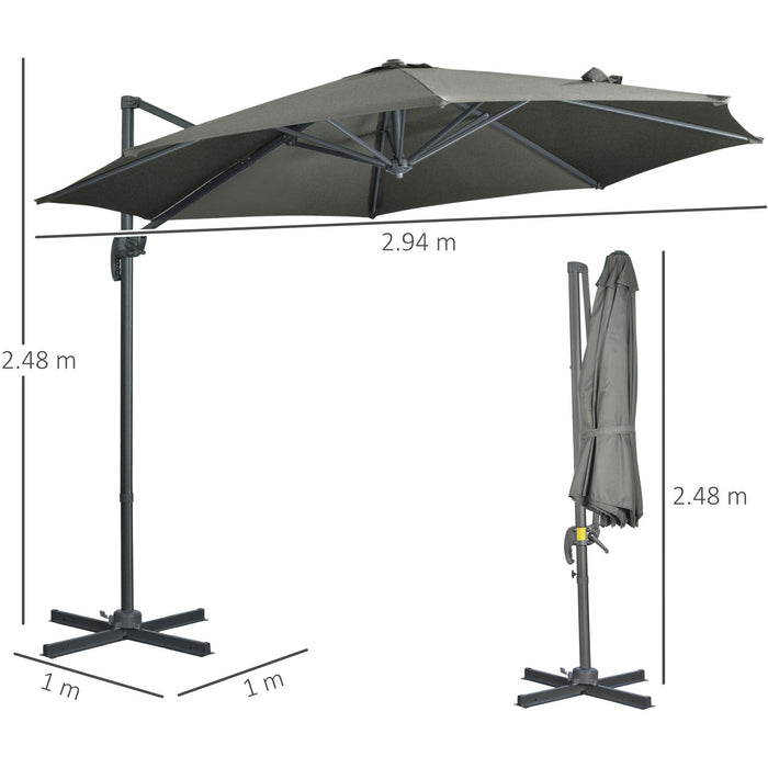 3m Large Grey Overhanging Cantilever Parasol