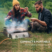 Outsunny Gas Plancha Grill with 2 Stainless Steel Burner, 6kW, Portable Tabletop Gas BBQ w/Non-Stick Griddle for Camping Picnic Garden Party Festival Outsunny