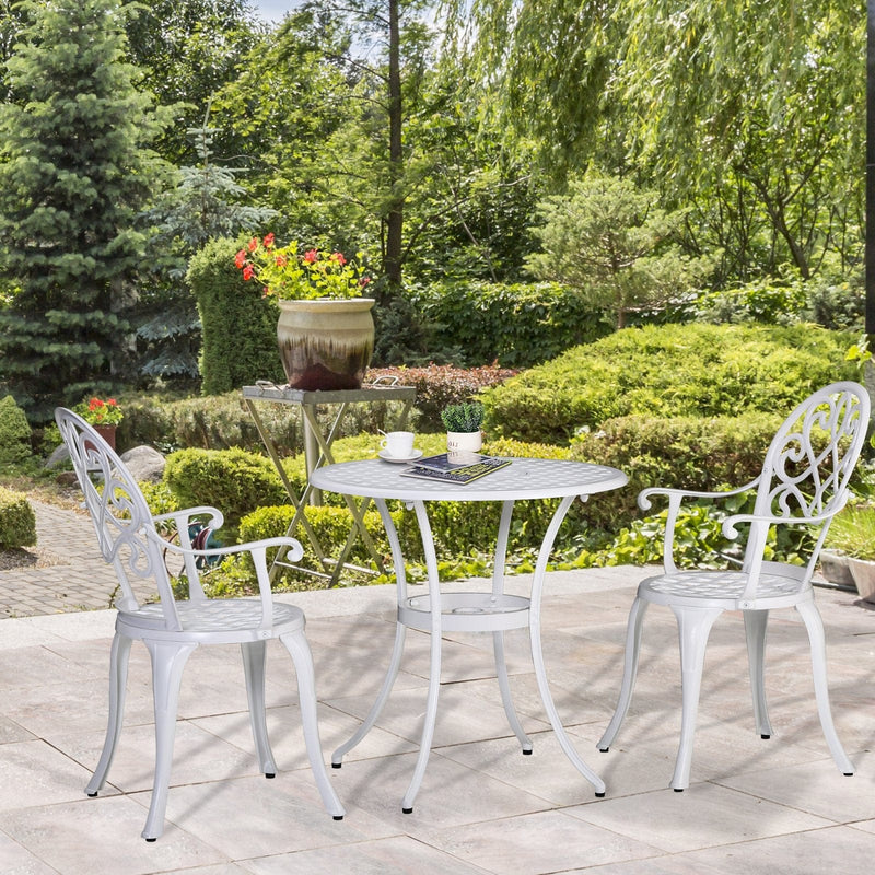 3pc White Metal Bistro Set Outsunny