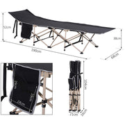 Outsunny Single Person Camping Folding Cot Outdoor Patio Portable Military Sleeping Bed Travel Guest Leisure Fishing with Side Pocket, Black Outsunny