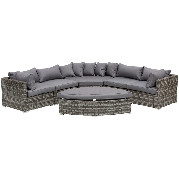 6 Seater Half Moon Rattan Sofa Set with Cushions, Grey