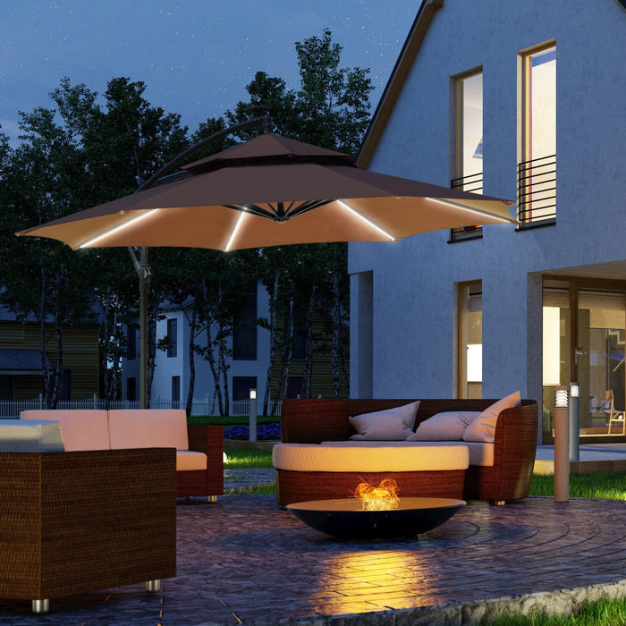 3m Cantilever Parasol With Solar Lights, Double Roof