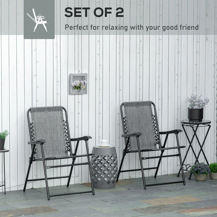 Set of 2 Folding Garden Chairs With Arms, Grey