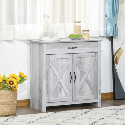 Grey Grain Farmhouse Sideboard with Barn Door Homcom