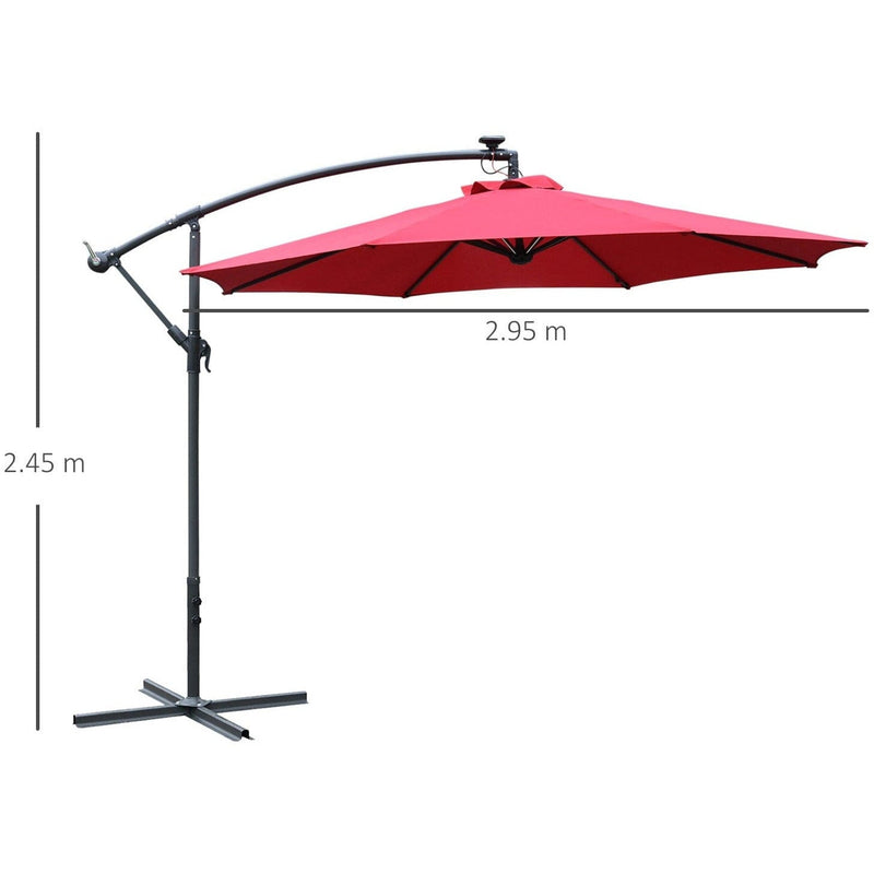 3m Banana Cantilever Patio Umbrella With Lights, Cross Base