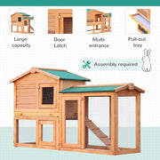 Rabbit 2 Tier Fir Wood Small Animal Hutch w/ Ramp Brown AOSOM
