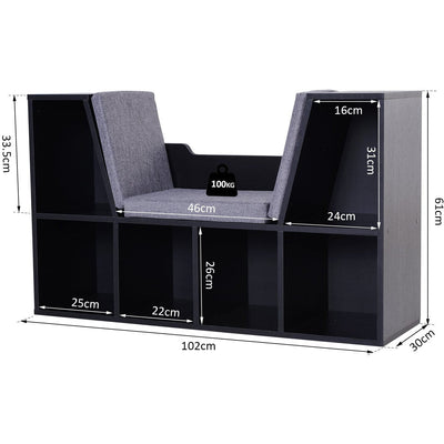 Bookcase With Seat, Storage Unit, 102W x 30D x 61H cm Homcom