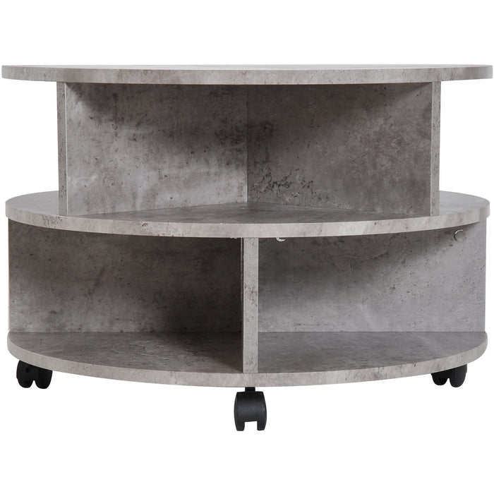 Round Side Table with Shelves and Wheels, Cement Colour