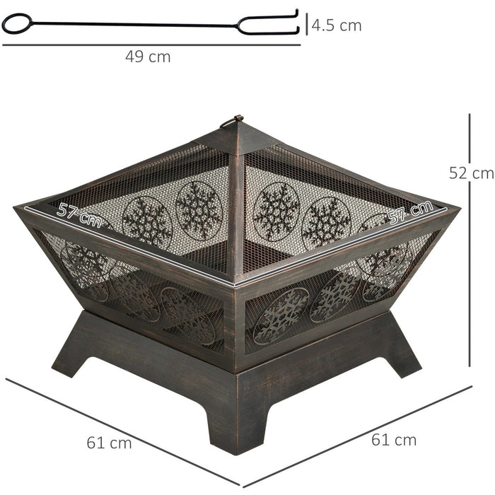 Metal Square Outdoor Fire Pit - Spark Screen, Poker