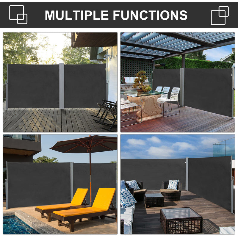 Outsunny Retractable Sun Side Awning Screen Fence Patio Garden Wall Balcony Screening Panel Outdoor Blind Privacy Divider (3x1.8M, Grey) Outsunny