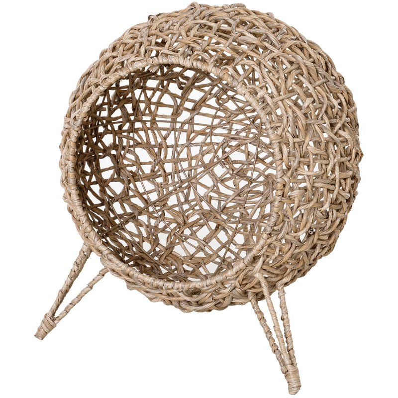 Elevated Wicker Cat Bed - Natural Wood