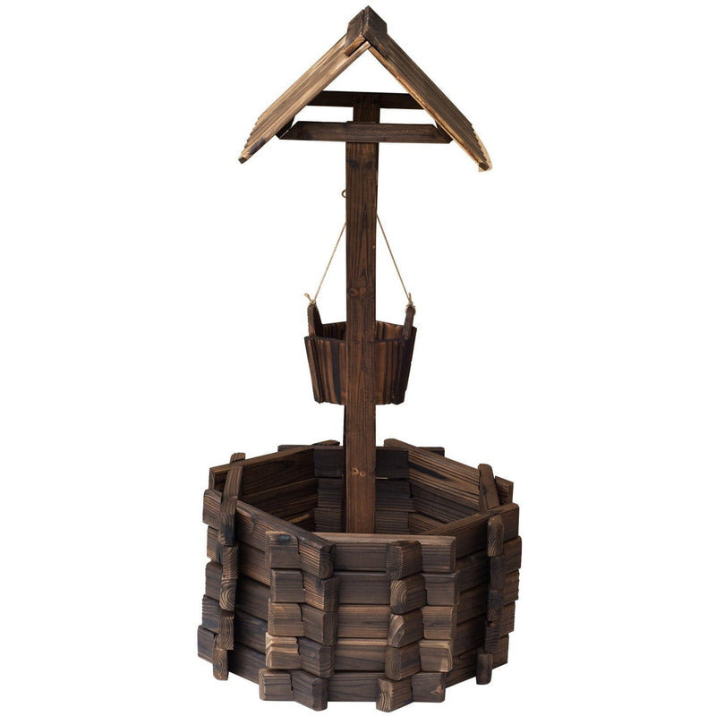 Wooden Wishing Well Planter w/ Bucket Outsunny