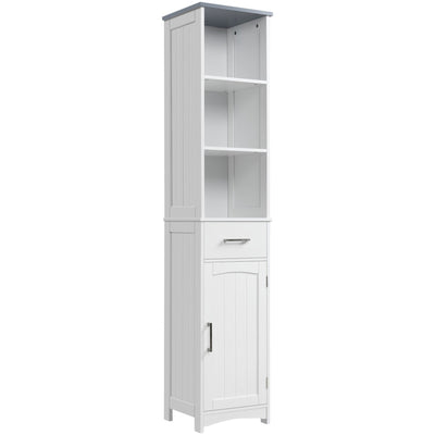 Tall Bathroom Cabinet, 3 Tier, Drawer, White Kleankin