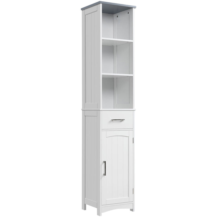 Tall Bathroom Cabinet, 3 Tier, Drawer, White