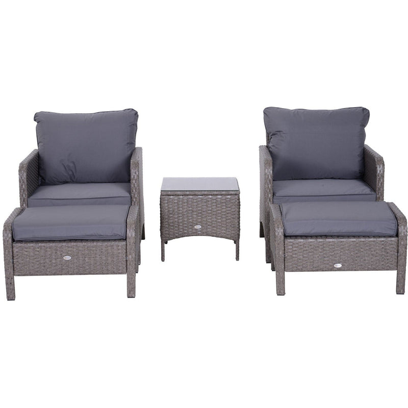 Luxury Rattan Lounger Set with Footstools - Grey