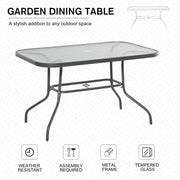 Outsunny Glass Top Garden Table Curved Metal Frame w/ Parasol Hole 4 Legs Outdoor  Balcony Sturdy Friends Family Dining Table  -Grey Outsunny