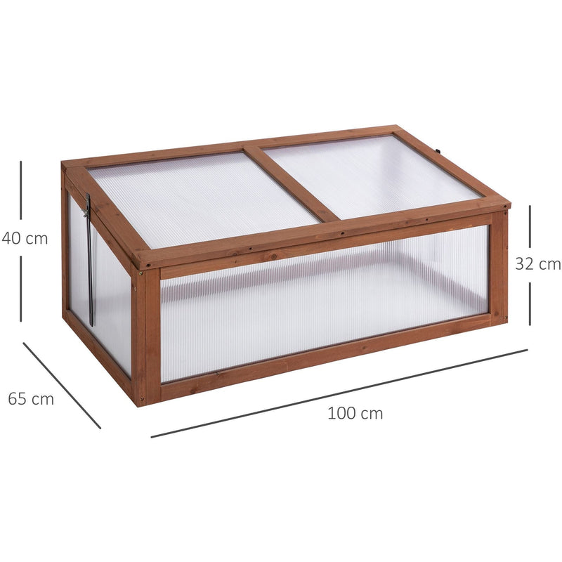 Wooden Polycarbonate Cold Frame Greenhouse, 100x65x40cm