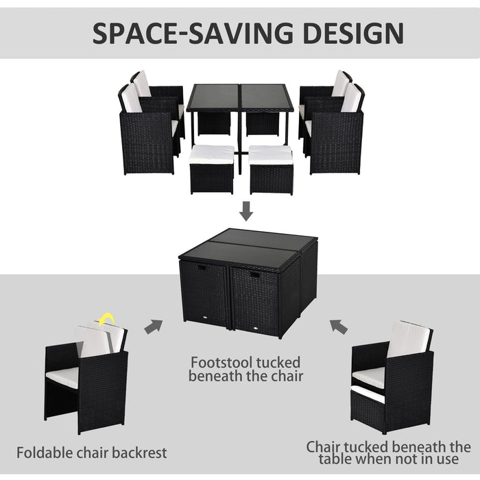 8 Seater Rattan Dining Set, Black