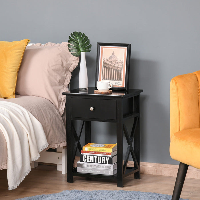 Traditional Accent End Table with X-Bar Shelf, 1 Drawer