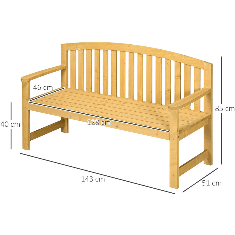 Wooden 2 Seater Garden Bench with Armrests Outsunny