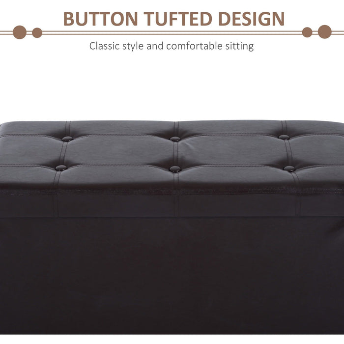 Faux Leather Storage Ottoman With Button Tufted Lid