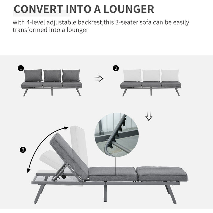 3Pc Garden Furniture Set with Convertible Sofa Lounge Table