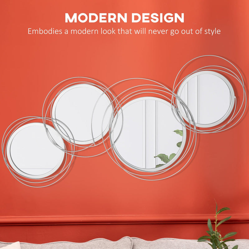 Silver Metal Wall Art with Decorative Mirror Homcom