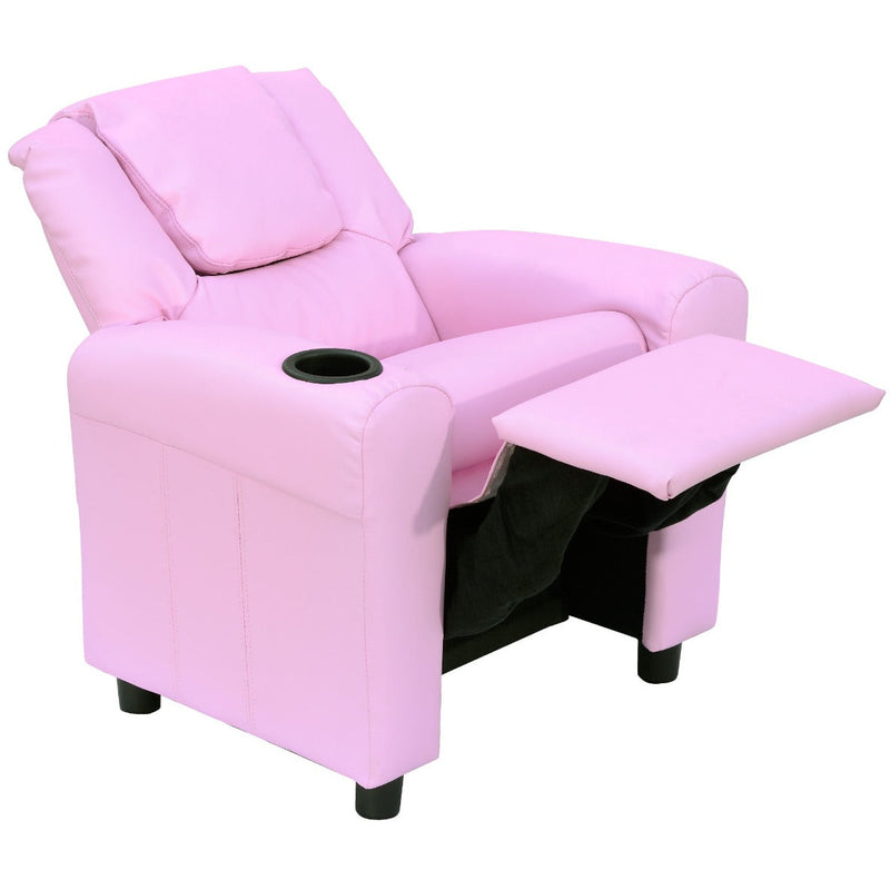 Childs Recliner Chair with Cup Holder - Pink