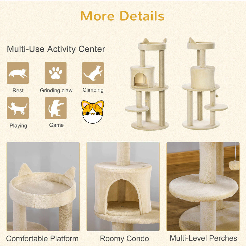 3-Tier Cat Activity Tree, Scratching Posts, Ear Perch, Toys