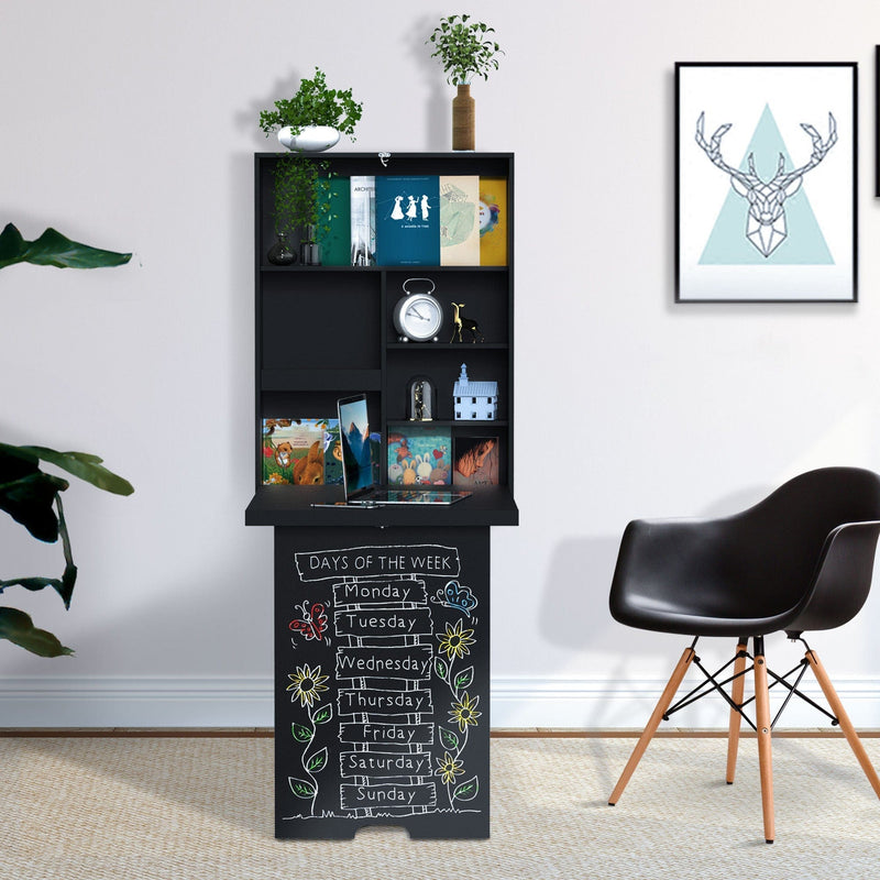 Wall Mounted Folding Table With Chalkboard and Shelf