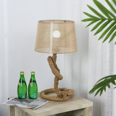 Nautical Rope Base Table Lamp, Fabric Shade, Beige Homcom