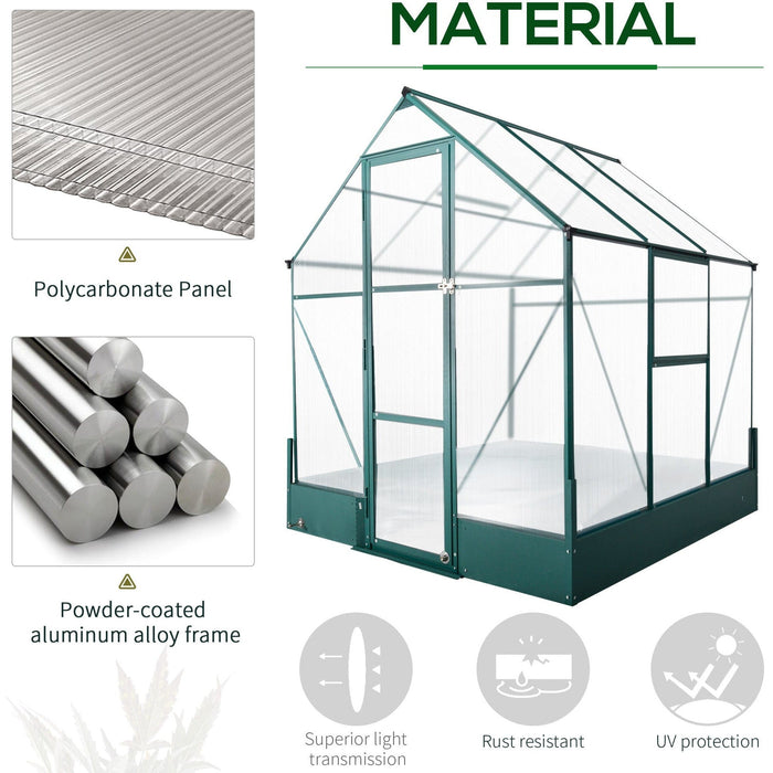 6x6 Polycarbonate Greenhouse, Custom Interior, Aluminium Frame