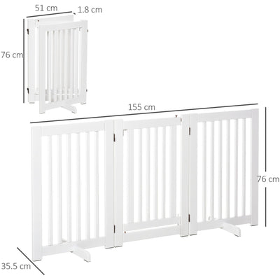 No Screw Pet Gate, Wooden, Freestanding, 155 x 76cm, White Homcom