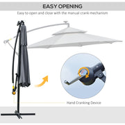 Outsunny 3(m) Cantilever Banana Parasol Hanging Umbrella with Double Roof, LED Solar lights, Crank, 8 Sturdy Ribs and Cross Base for Outdoor, Garden Outsunny