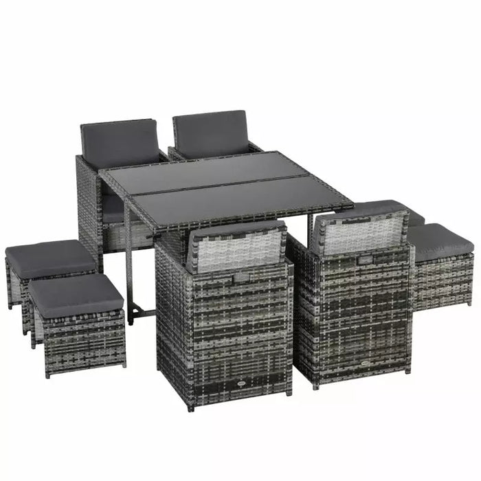 Rattan Cube Dining Set, Mixed Grey, Seats 8