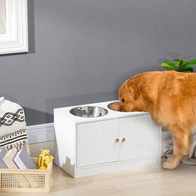 Raised Dog Bowls with Stand, 2 Bowls - White, 60x30x35.5cm Pawhut