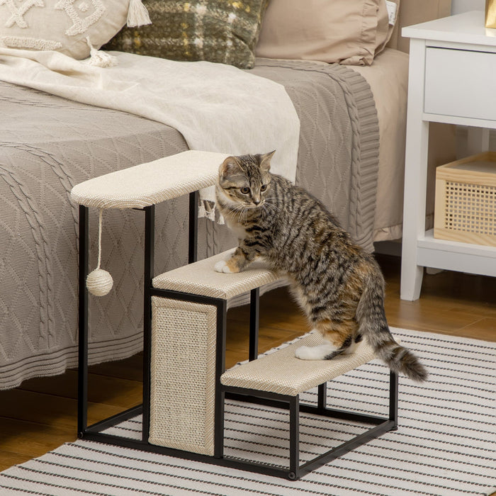 Cat Stairs With Scratching Board & Ball, Cream